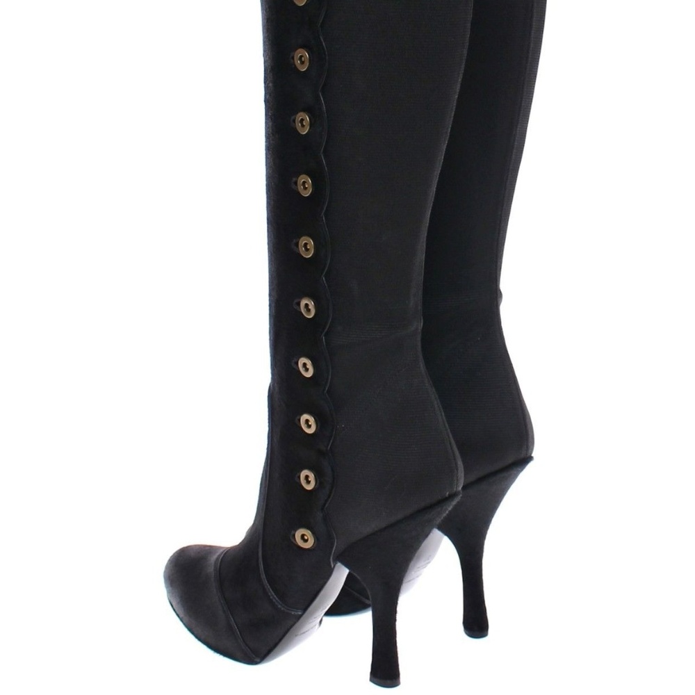 GORGEOUS DOLCE & GABBANA BLACK FUR BAROQUE BOOTS